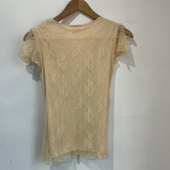 Xhilaration Lace Wrap Top Sheer Vintage Y2K Tie Blouse Beige Size S - Picture 2 of 8
